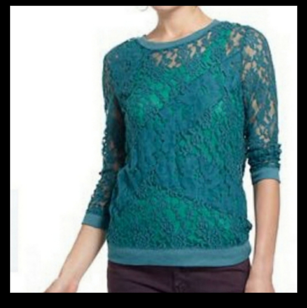 Anthropologie by Eloise Lace Top in Teal Sz L